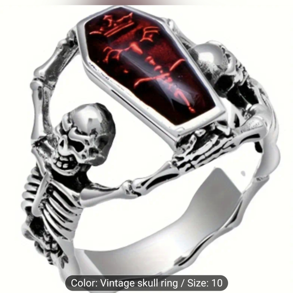 New Men's Gothic Skeleton And Casket, Skull, Ring Size 10, T2B4A
